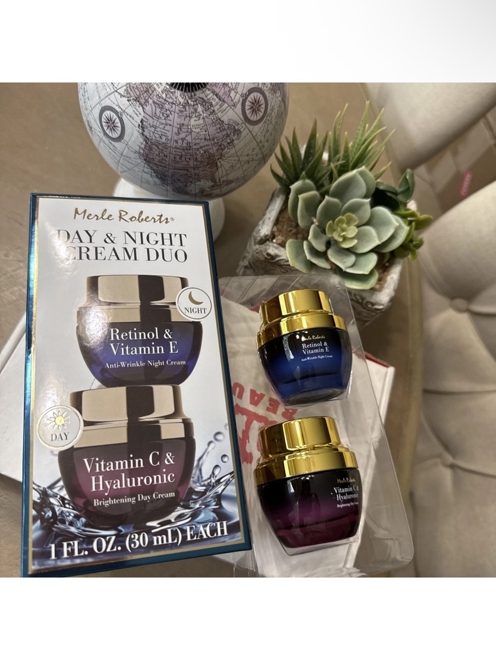 2 PK Merle Roberts Day & Night Cream Duo - Retinol & Vit E  & Vit C & Hyaluronic